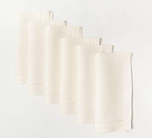 Ivory Linen Hem Stitch Dinner Napkins - Set of 6 20"x20"-Ladder hemstitch 100% Linen Cloth Napkins - Image 2