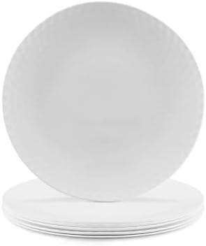 LaGlint 8.5 Inch Flat Salad Plate Set of 6, White Geometric Opal Glass by LaGlint