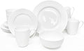 Dinnerware, 16 Piece Set Bone China, Service for 4, White Embossed stripe Dishes, Microwave Safe, Chip Resistant, Dishware, For Formal Casual and Everyday Living, Plates and Bowls Set by GoodDealProduction