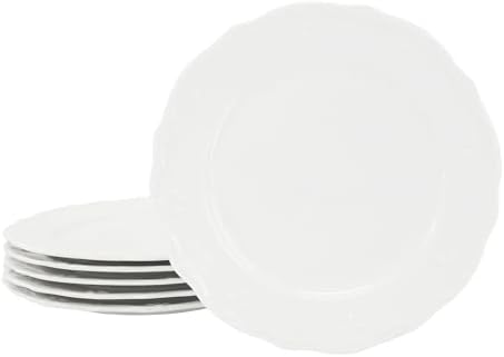 Elama Henryi 6 Piece Embossed Rim Detail Porcelain White 8.75 Inch Salad Plate Set, Tableware Set, Serveware (6 Pc Salad Plate) by Elama