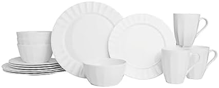 Everyday White by Fitz and Floyd Nevaeh Fluted 16 Piece Dinnerware Set, Service for 4 by EverydayWhite