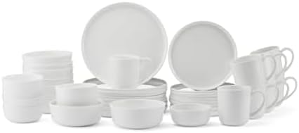 Mikasa Samantha 40-Piece Bone China Dinnerware Set, Service for 8, White - Dinner Plates, Salad Plates, Cereal Bowls, Fruit Bowls and Mugs, Dishwasher and Microwave Safe by Mikasa