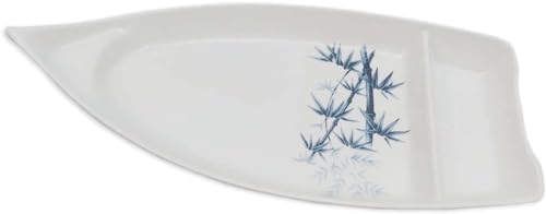 JapanBargain 2-Pack Sushi Boats, Japanese Sashimi Sushi Serving Plate for Snack, Appetizer, Dishes Chip and Dip Plate, 10 Inch, Melamine Sushi Serving Tray, Restaurant Style Plate, White by JapanBargain