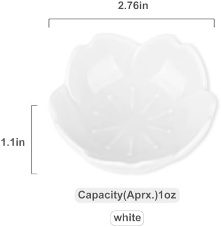 WHJY White Cherry Blossom Dish Set, Cute Pink Ceramic Plates, Sauce/Seasoning Dish, Sushi Dishes, Soy Dipping Bowl, Dessert, Appetizer Plates, Serving Dish for Kitchen Home – Set of 5 - Image 2