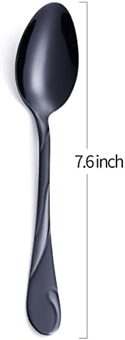 Black Dinner Spoon Set, Seeshine 7.6-inch Stainless Steel Shiny Black Soup Table Spoon Silverware, Set of 6 - Image 2