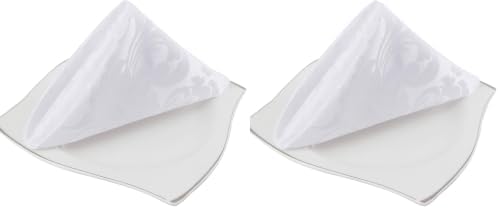 EHouseHome Damask Jacquard Cloth Napkins Waterproof Spillproof Polyester Fabric Napkins White, Set of 12, 17 x 17 Inch (Pack of 2) by EHouseHome