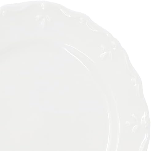 Elama Henryi 6 Piece Embossed Rim Detail Porcelain White 8.75 Inch Salad Plate Set, Tableware Set, Serveware (6 Pc Salad Plate) - Image 4