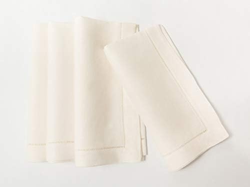 Ivory Linen Hem Stitch Dinner Napkins - Set of 6 20"x20"-Ladder hemstitch 100% Linen Cloth Napkins - Image 3