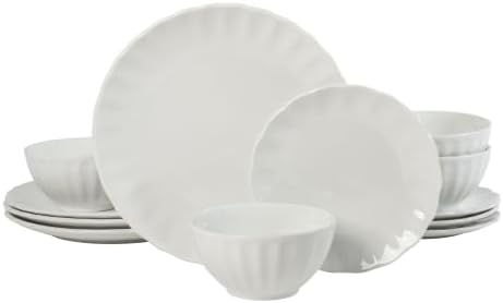 Gibson Home Plates and Bowls Set, 12 Piece Dinnerware Set for 4, White by GibsonHomewares