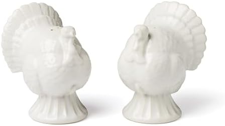 Lenox French Perle White Carved Turkey Ceramic Salt and Pepper Shakers Set by Lenox