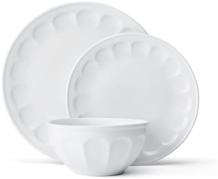 Fitz and Floyd Everyday Vintage Scalloped Porcelain 12 Piece Dinnerware Plate Bowl Set, Service for 4 - Image 2