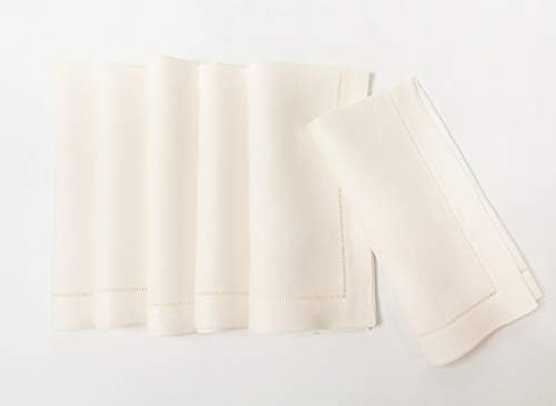 Ivory Linen Hem Stitch Dinner Napkins - Set of 6 20"x20"-Ladder hemstitch 100% Linen Cloth Napkins by MinhcraftLinens
