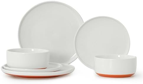 6 Piece Dinnerware Set, Dish Set for 2, Stardust Glaze White by Ruxmirae