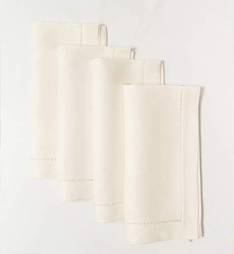 Ivory Linen Hem Stitch Dinner Napkins - Set of 6 20"x20"-Ladder hemstitch 100% Linen Cloth Napkins - Image 4