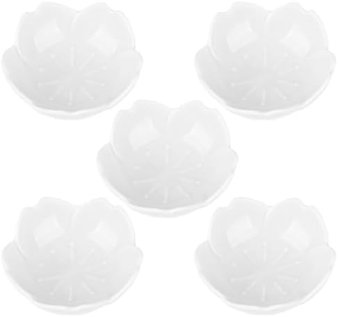 WHJY White Cherry Blossom Dish Set, Cute Pink Ceramic Plates, Sauce/Seasoning Dish, Sushi Dishes, Soy Dipping Bowl, Dessert, Appetizer Plates, Serving Dish for Kitchen Home – Set of 5 by WHJY