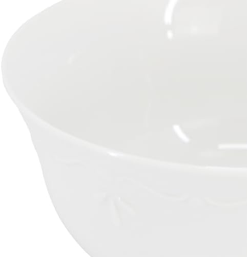 Elama Henryi 6 Piece Embossed Rim Detail Porcelain White 6.1 Inch Bowl Set, Tableware Set, Serveware (6 Pc Bowl) - Image 3