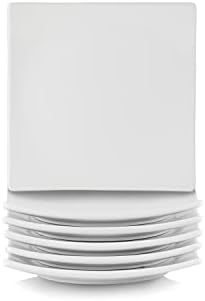 10 Strawberry Street Simply White Ceramic 6 Inch Square Coupe Appetizer Plates, Set of 6 - Modern Serving, Tapas and Snack Plates for Everyday Use, Microwave, Dishwasher and Oven Safe by 10StrawberryStreet