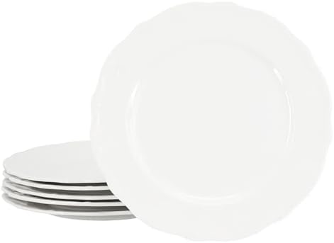 Elama Henryi 6 Piece Embossed Rim Detail Porcelain White Dinner Plate Set, Tableware Set, Serveware (6 Pc Dinner Plate) by Elama