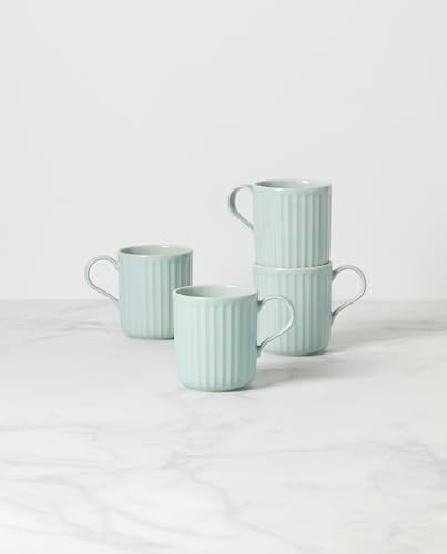 Lenox French Perle Scallop Ice Blue Mug Set, 4-Piece, Stoneware, Microwave and Dishwasher Safe - Image 2