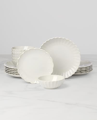 Lenox French Perle Scallop White Stoneware 18-Piece Dinnerware Set for 6 - Image 2