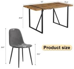 Dining Table Set for 6, Modern 55'' Dark Wood Dining Table and Fabric Dining Chairs Set of 6,Table and Chairs Set of 6,Ideal for Kitchen Dining Room