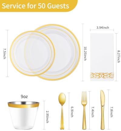Goodluck 350 Pieces Clear Gold Disposable Dinnerware Set for 50 Guests - Image 4