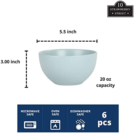 10 Strawberry Street Wazee Matte 5.5"/16oz Cereal Bowl, Set of 6, Mineral Blue - Image 2