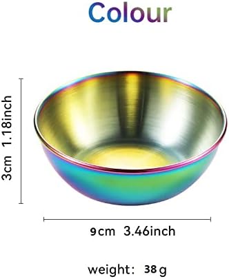 Sauce Dishes 12PCS 3.46inch Stainless Steel Sauce Bowl Mini Individual Round Seasoning Dishes Sushi Dipping Bowl Appetizer Plates (Rainbow)