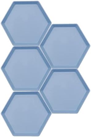 Incauca 5 Pack 6 Inch Lightweight Mini Wheat Straw Plates, Reusable Hexagon Dessert Plates, Small Saucers Plates, Plastic Side Dish Plates for Serving Snack Appetizer Salad Fruit, Blue by Incauca