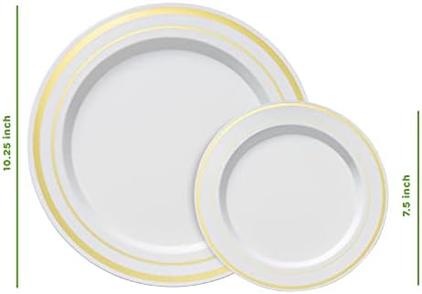 SETUP 60-Piece Gold Trim Plastic Dinnerware Set – 30 10.25" Dinner & 30 7.5" Salad Plates – Heavy-Duty Disposable for Weddings, Catering, Parties - Image 2