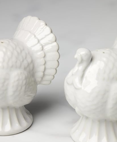 Lenox French Perle White Carved Turkey Ceramic Salt and Pepper Shakers Set - Image 3