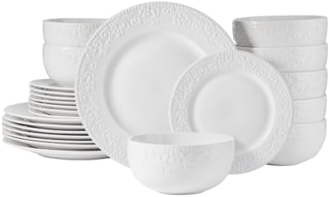 Pfaltzgraff Charm 24 Piece Dinnerware Set, White Porcelain Plates, Bowls by Pfaltzgraff