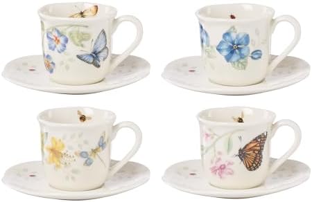 Lenox 897806 Butterfly Meadow Espresso Cup & Saucer, Set Of 4, Service For 4 by Lenox