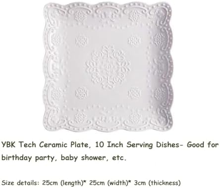 Ceramic Plate, Square Embossed Lace Plate (White, 10-inch) - Image 2