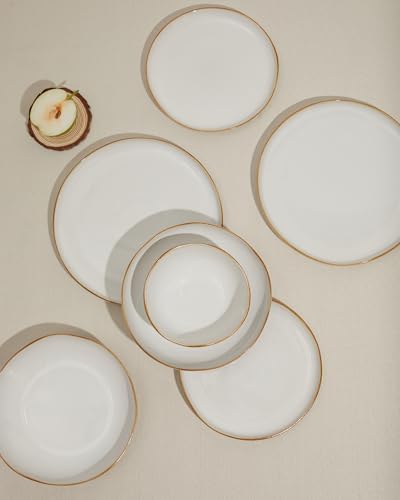 Pokini Stoneware Dinnerware Sets for 4, 16Pcs Ceramic Plates and Bowls Sets - Image 3