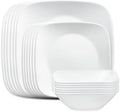 Corelle Vitrelle 18-Piece Service for 6 Square Dinnerware Set Triple Layer Glass and Chip Resistant, Lightweight Square Plates and Bowls Set, Pure White by Corelle