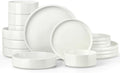 Stoneware Dinnerware Sets for 4 with Pasta Bowl, Onader 16 Piece Plates and Bowls Dish Set, Speckled Kitchen Dishware Dining Ware, Microwave & Dishwasher Safe - Cloud White by Onader