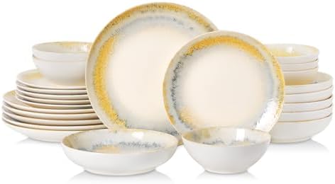DOMICREVERY Ceramic Dinnerware Sets for 6, 24 pcs Plates and Bowls Sets by Unknown