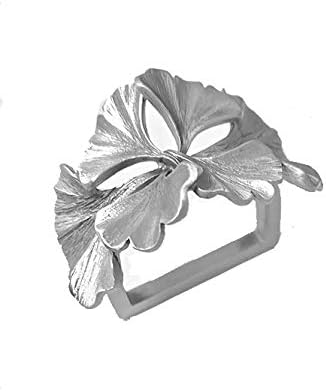 Ginkgo Leaf Napkin Rings Set of 4 Brushed Pewter Made in USA