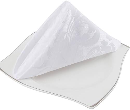 EHouseHome Damask Jacquard Cloth Napkins Waterproof Spillproof Polyester Fabric Napkins,White,Set of 4, 17 x 17 Inch by EHouseHome