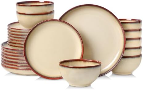 DOMICREVERY Ceramic Dinnerware Sets for 8, 24-Piece Plates and Bowls Sets by Unknown