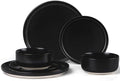 LIANYU Plates and Bowls Sets for 2, 6 Piece Stoneware Dinnerware Set, Porcelain Dishware for Kitchen and Dining, Microwave Oven Dishwasher Safe, High temperature & Scratch Resistant, Matte Black by LIANYU