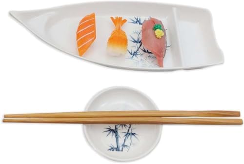 JapanBargain 2-Pack Sushi Boats, Japanese Sashimi Sushi Serving Plate for Snack, Appetizer, Dishes Chip and Dip Plate, 10 Inch, Melamine Sushi Serving Tray, Restaurant Style Plate, White - Image 2