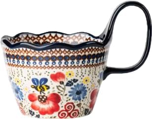 25oz Ceramic Soup Bowl with Handle – Handcrafted Floral Pottery Cereal & Ramen Bowl – Large Microwave & Dishwasher Safe Decorative Bowl for Everyday Use or Gift (Ruby Poppy, 15oz)