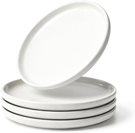 Salad Plates Set of 4, White Salad Plates, 10 Inch Round Appetizer Plates, Thick Edge Ceramic Dessert Plate for Appetizer, Dessert, Salad, Dinner by Abestware