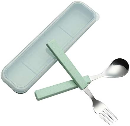 VANRA 2-Piece Children Flatware Set 18/10 Stainless Steel Child Tableware Set Silver Cutlery Set Silverware Dinner Utensils Spoon Fork Set with Travel Case for Kids (Chrome Finished) (Green) by VANRA
