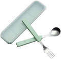VANRA 2-Piece Children Flatware Set 18/10 Stainless Steel Child Tableware Set Silver Cutlery Set Silverware Dinner Utensils Spoon Fork Set with Travel Case for Kids (Chrome Finished) (Green) by VANRA