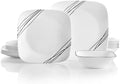 Corelle Vitrelle 18-Piece Service for 6 Dinnerware Set Triple Layer Glass and Chip Resistant, Lightweight Square Plates and Bowls Set, Simple Sketch by Corelle