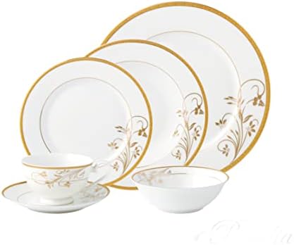 Lorren Home Trends La Luna Bone China 57-Piece 24K Gold Floral Design Dinnerware Set, Service for 8 - Image 2
