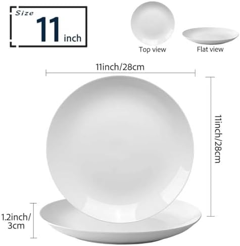 Large Dinner Plates Set of 6, 11 Inch Ceramic Plates – White Porcelain Dinner Plates for Kitchen, Serving & Everyday Use, Microwave & Dishwasher Safe - Image 4